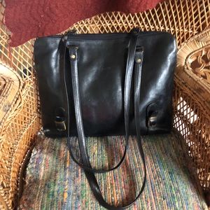 Sold -Luxurious Textier Parisian Black Leather Satchel.